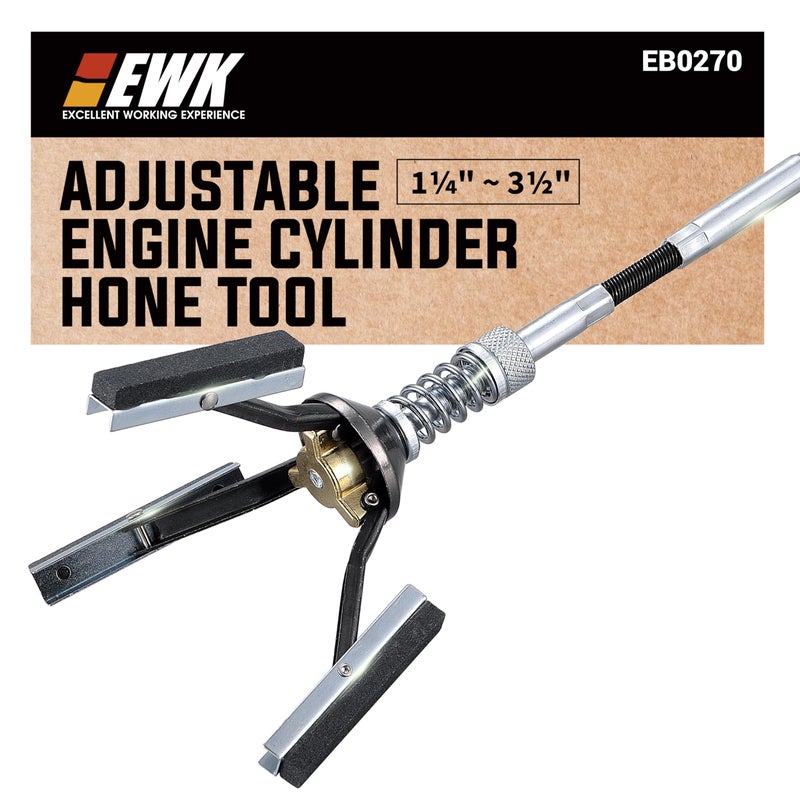 EWK 1-1/4 to 3-1/2 Inch Adjustable Engine Cylinder Hone Tool â€“ 3-Stone 220 Grit Steel Deglazer for Automotive & Motorcycle, 1/4â€³ Drive, Remove & Re-finish Cylinder Walls Safe, Smooth, Damage-Free - Image 1