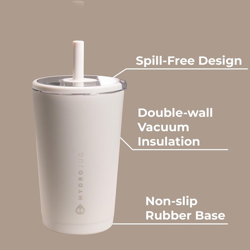 إبريق مائي HydroJug Everyday Tumbler 14 أوقية – كوب معزول مبطن بالسيراميك مع قشة وغطاء ناعم الملمس، مناسب لحامل الأكواب، عزل مزدوج الجدران بالتفريغ، كوب سفر قابل لإعادة الاستخدام – فهد بني - Image 3