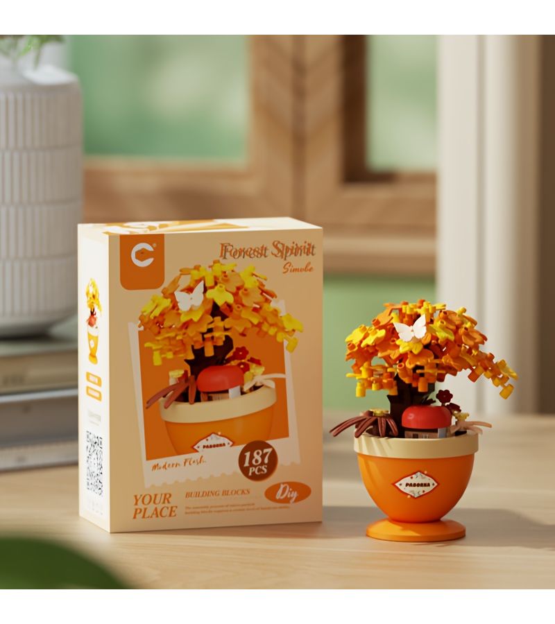 Forest Treehouse Potted Plant Building Blocks 7458 Model Office Desk Decor Student Gift Small Particle Set - Image 4