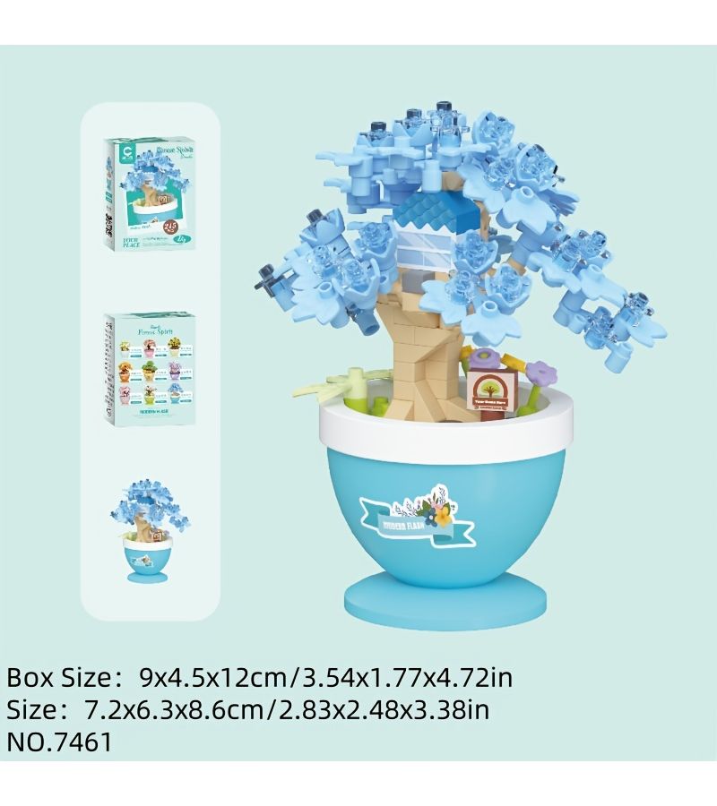 Forest Treehouse Potted Plant Building Blocks 7458 Model Office Desk Decor Student Gift Small Particle Set - Image 2