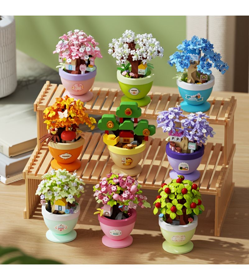 Forest Treehouse Potted Plant Building Blocks 7458 Model Office Desk Decor Student Gift Small Particle Set - Image 5