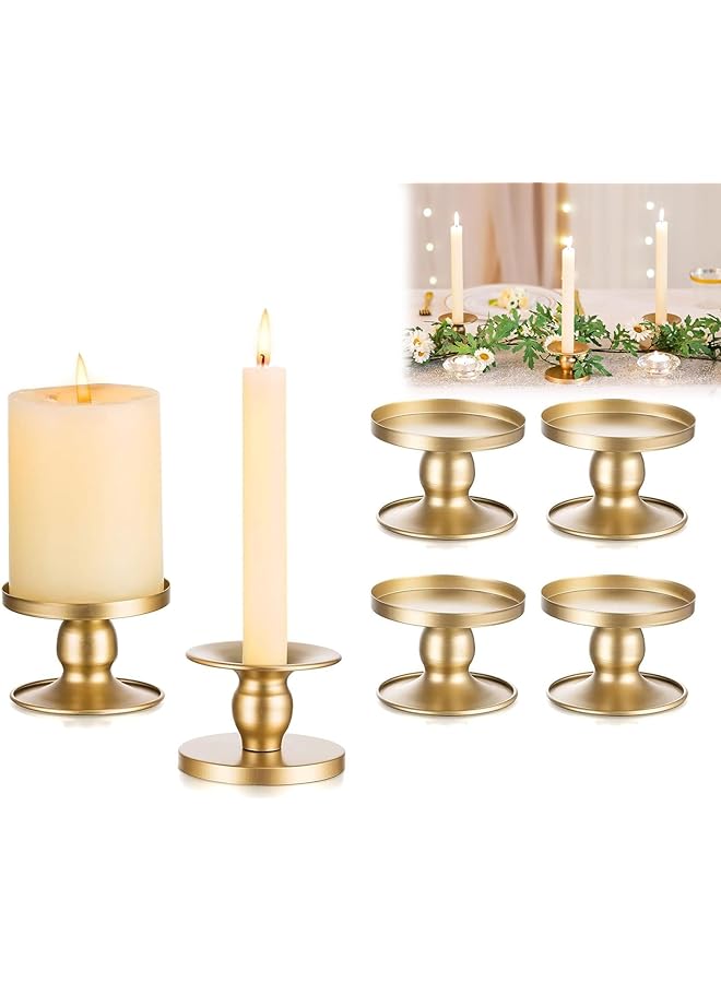 The Bros Candle Holders for Pillar Candles, Romadedi Gold Pillar & Taper Candle Holder, Small Metal Candle Stick Candle Holder for Wedding, Dining Room Table Centerpiece, Holiday Decor, 6 Pcs - Image 1