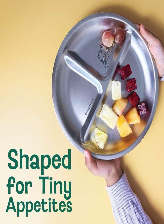 Basil Stainless Steel Plate for Kids - Kids Plates for Food with 3 Compartments - Dinner Plates for Baby - Unbreakable Dinner Plates - Ideal for Birthday, Return Gifting - BPA-Free - Wheel Tiger Plate - Image 3