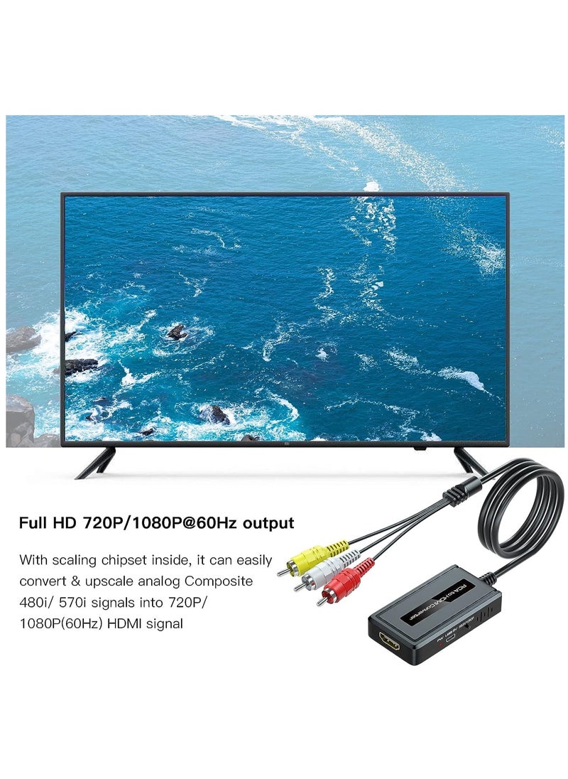 Generic - Male RCA to HDMI Converter with HDMI Cable for DVD/STB/VHS with Female RCA Output(RCA Cable Integrated), CVBS AV Composite to HDMI Converter Supports Full HD 720P/1080P Output Switch - Image 1