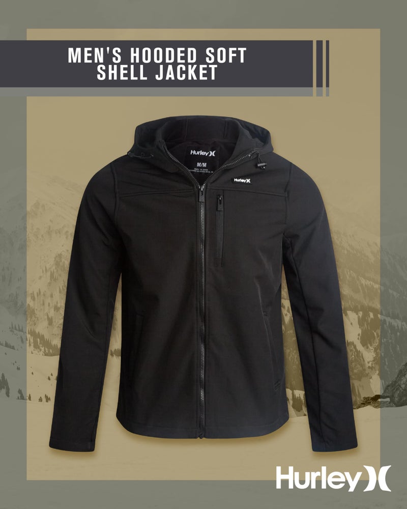 Hurley Mens Soft Shell Micro Fleece Jacket - Water Resistant Performance Stretch Woven Lightweight Jacket for Men (Size S-XL), Size Medium, Black - Image 2