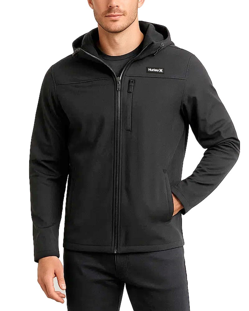 Hurley Mens Soft Shell Micro Fleece Jacket - Water Resistant Performance Stretch Woven Lightweight Jacket for Men (Size S-XL), Size Medium, Black - Image 1