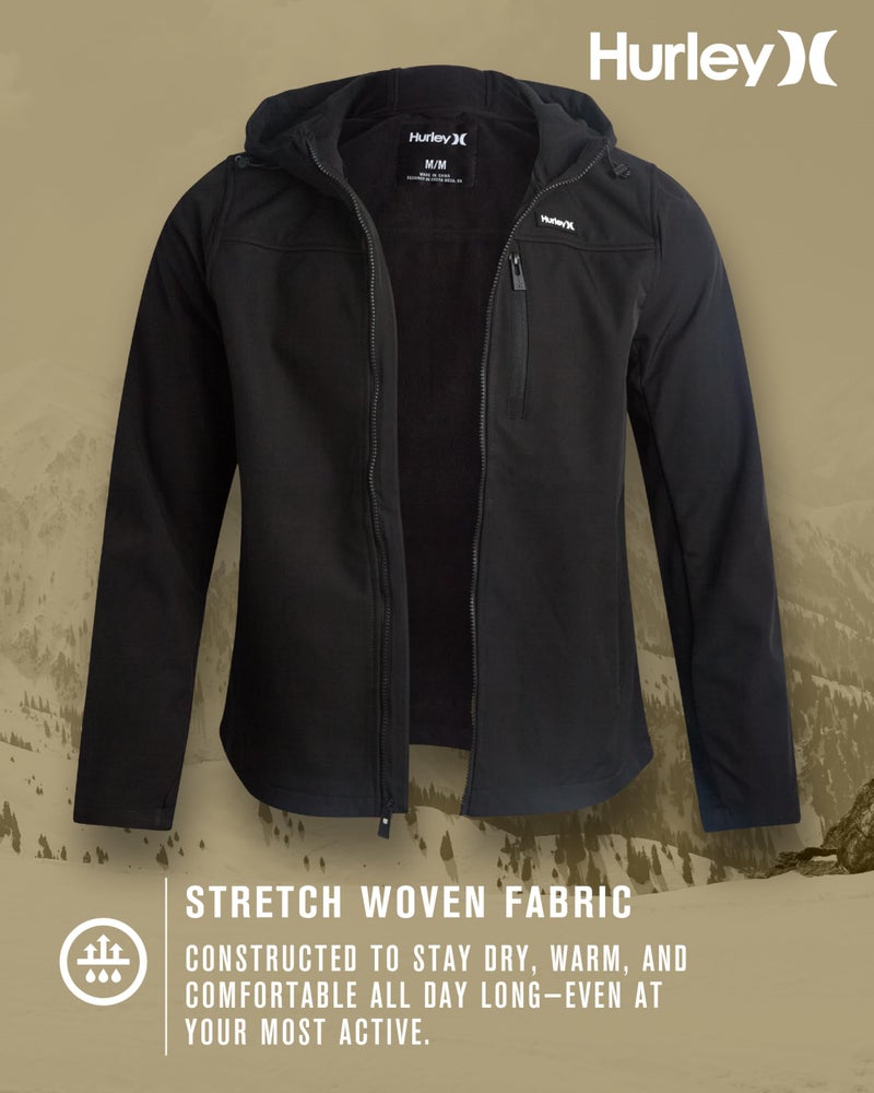 Hurley Mens Soft Shell Micro Fleece Jacket - Water Resistant Performance Stretch Woven Lightweight Jacket for Men (Size S-XL), Size Medium, Black - Image 3