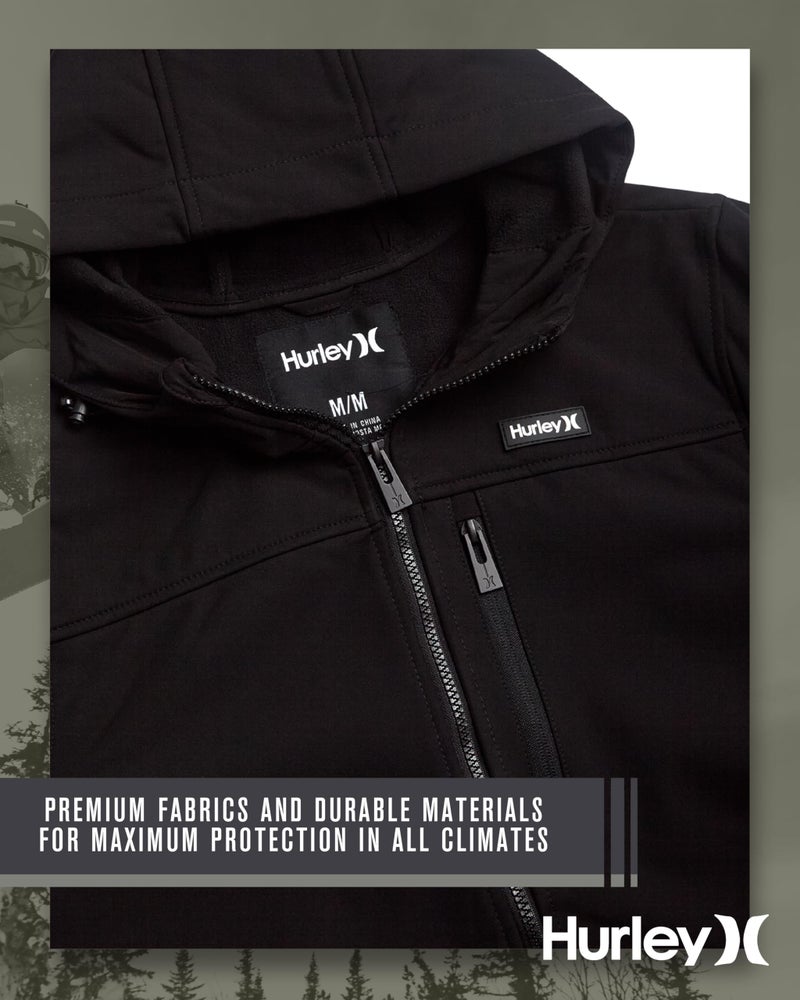 Hurley Mens Soft Shell Micro Fleece Jacket - Water Resistant Performance Stretch Woven Lightweight Jacket for Men (Size S-XL), Size Medium, Black - Image 5