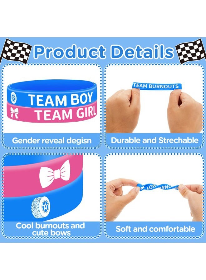 Civaner 48 Pcs Burnouts or Bows Gender Reveal Silicone Wristbands Team Boy Team Girl Bracelets Gender Reveal Bracelets for Baby Shower Gender Reveal Party Favors, Blue and Pink - Image 3