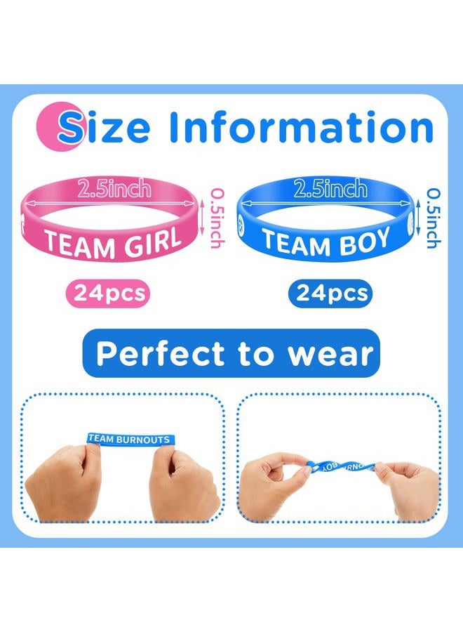 Civaner 48 Pcs Burnouts or Bows Gender Reveal Silicone Wristbands Team Boy Team Girl Bracelets Gender Reveal Bracelets for Baby Shower Gender Reveal Party Favors, Blue and Pink - Image 2
