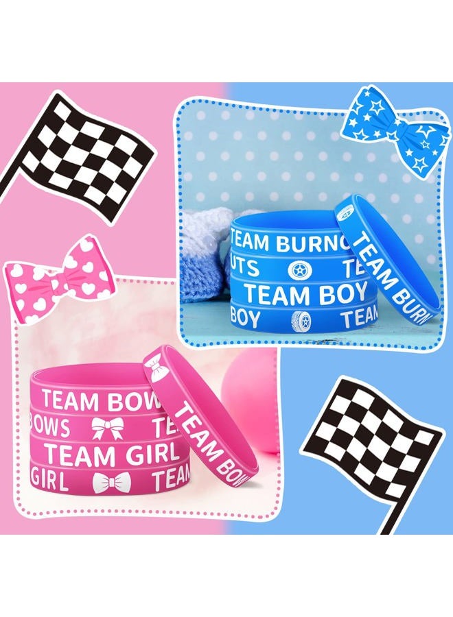 Civaner 48 Pcs Burnouts or Bows Gender Reveal Silicone Wristbands Team Boy Team Girl Bracelets Gender Reveal Bracelets for Baby Shower Gender Reveal Party Favors, Blue and Pink - Image 5