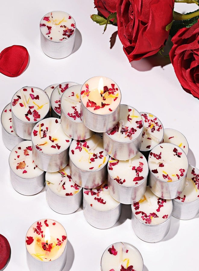 LAMORGIFT 16 Pcs Rose Scented Tealight Candles, 6H Long Burning - 100% Palm Wax Based Scented Tea Lights with Dried Flowers, Non-Toxic/Smokeless Scented Tea Lights Candles for Spa, Bath, Wedding, Valentine - Image 1