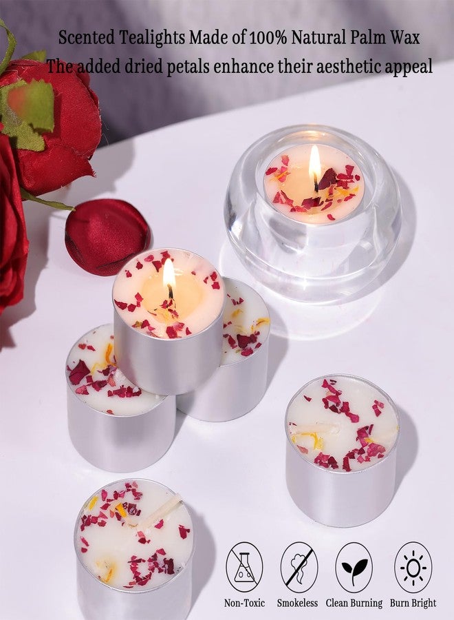 LAMORGIFT 16 Pcs Rose Scented Tealight Candles, 6H Long Burning - 100% Palm Wax Based Scented Tea Lights with Dried Flowers, Non-Toxic/Smokeless Scented Tea Lights Candles for Spa, Bath, Wedding, Valentine - Image 3