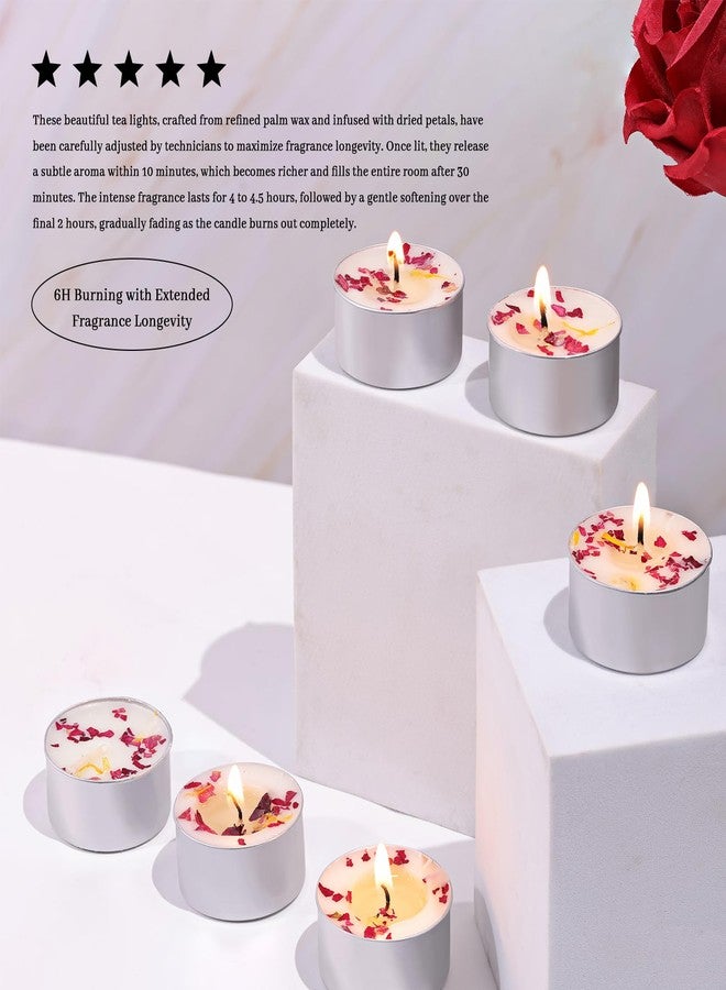 LAMORGIFT 16 Pcs Rose Scented Tealight Candles, 6H Long Burning - 100% Palm Wax Based Scented Tea Lights with Dried Flowers, Non-Toxic/Smokeless Scented Tea Lights Candles for Spa, Bath, Wedding, Valentine - Image 4