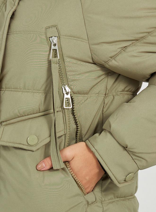 Styli Regular Fit Longline Padded Coat with Hood - Image 4