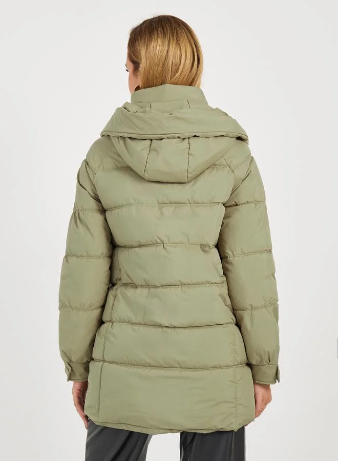 Styli Regular Fit Longline Padded Coat with Hood