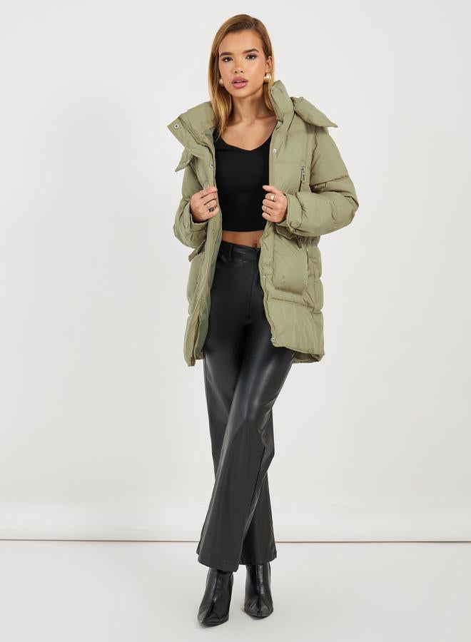 Styli Regular Fit Longline Padded Coat with Hood - Image 2