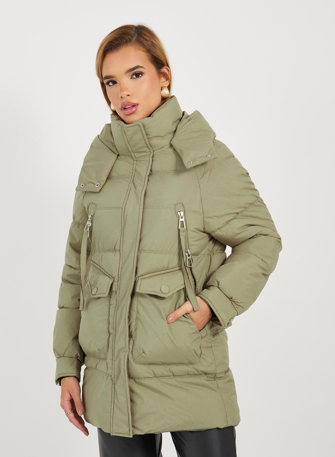 Styli Regular Fit Longline Padded Coat with Hood - Image 3