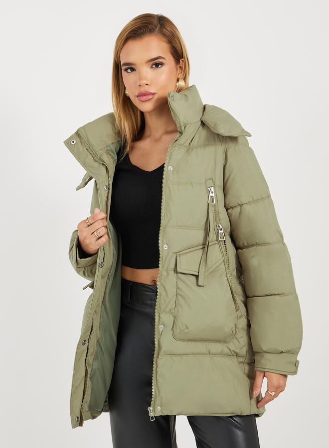 Styli Regular Fit Longline Padded Coat with Hood - Image 1