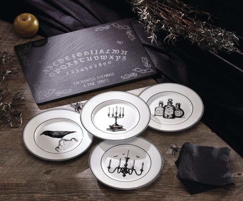 Lenox Dinnerware Set, Vintage Halloween 4-Piece Dessert Plate Set, Assorted, Set of 4 Ivory Porcelain Plates, Dishwasher Safe, Halloween Decor Indoor, Party Table Decorations (Black/White, 4 Piece) - Image 3