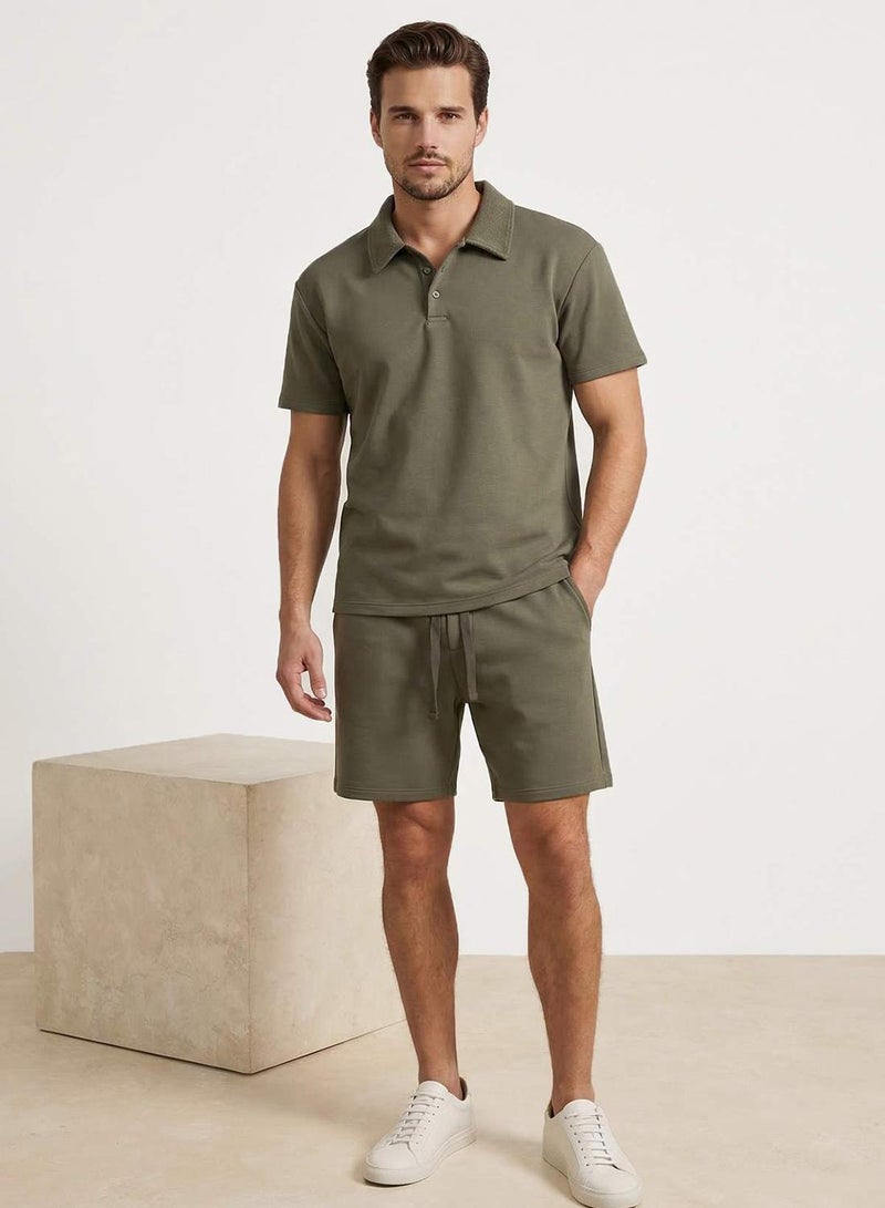 trendyol Khaki Loose Fit Polo Neck Thick Tracksuit Set Tmnss26Em00001 - Image 1