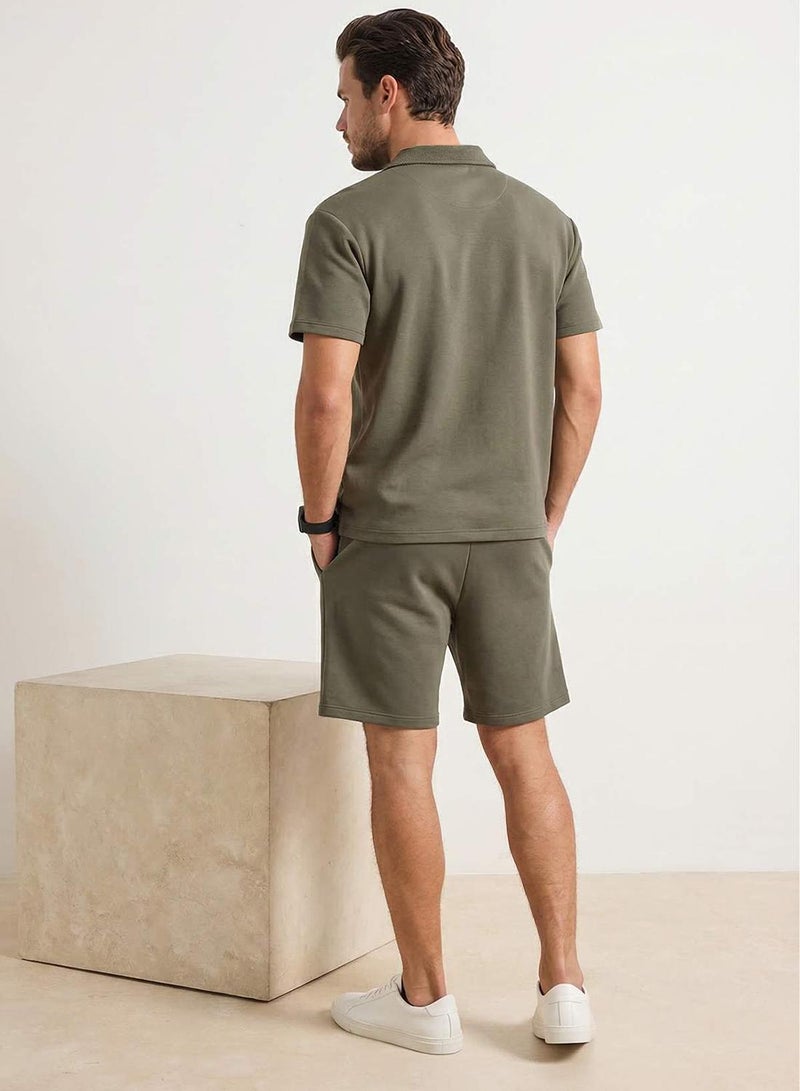 trendyol Khaki Loose Fit Polo Neck Thick Tracksuit Set Tmnss26Em00001 - Image 3