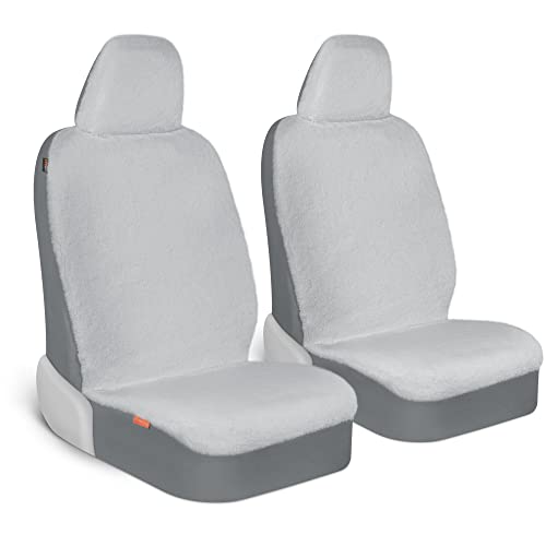 Carbella 2Pack Sheepskin Car Seat Covers Soft Plush Comfy Faux Fur Car Seat Covers Front Seats Cute Automotive Seat Protectors Seat Covers For Cars Car Accessories for Women Gray