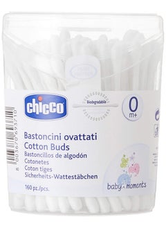 Chicco Cotton Tips With Ear Cleaning Protection, Made Of Paper Stem, Safe And Hygienic For Babies, Biodegredable (160 Pieces)  - Image 1