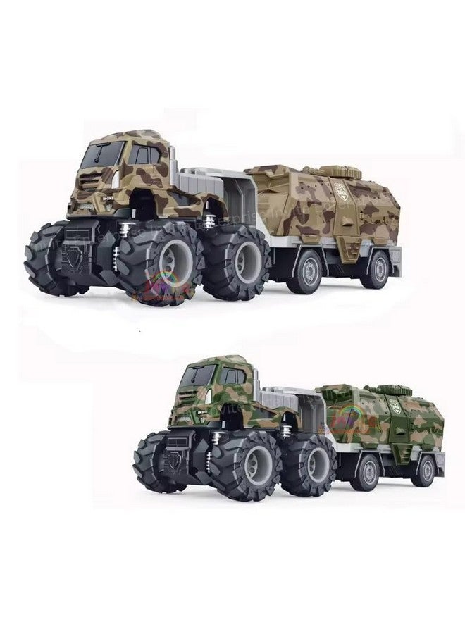 Parshya 1:43 4WD Diecast Alloy Military Model Toy with Friction Powered Miniature Car Vehicle for Kids, Boys and Girls (2 Color Trucks = Send Any 1 Truck) - Image 1