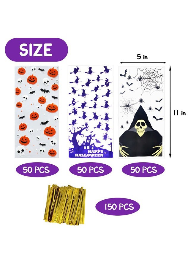 Tuzuaol 150PCS Halloween Treat Bags Halloween Cellophane Treat Bags with Twist Ties for Halloween Party Favor Supplies - Image 2