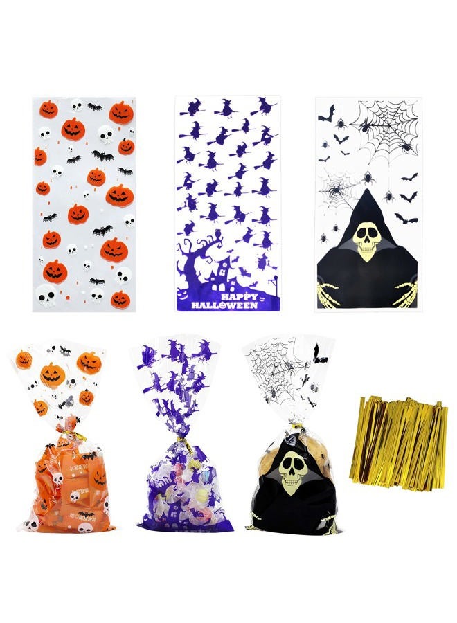 Tuzuaol 150PCS Halloween Treat Bags Halloween Cellophane Treat Bags with Twist Ties for Halloween Party Favor Supplies - Image 1