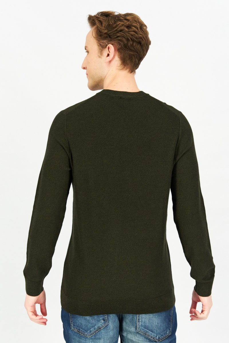 Celio سويت شيرتات صوفية للرجال بأكمام طويلة وياقة دائرية، أخضر داكن - Image 3