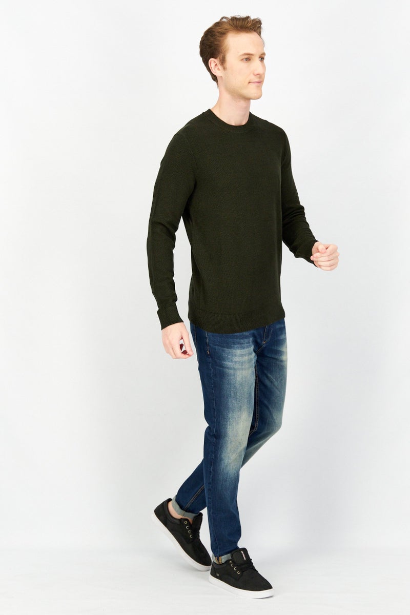 Celio سويت شيرتات صوفية للرجال بأكمام طويلة وياقة دائرية، أخضر داكن - Image 4