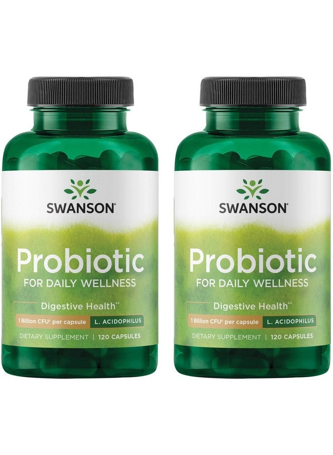 Swanson Probiotic - Digestive Health Supplement w/ 1 Billion CFU per Capsule - Natural Formula Supporting Bowel Regularity & Daily Wellness - (120 Capsules) (2 Pack)