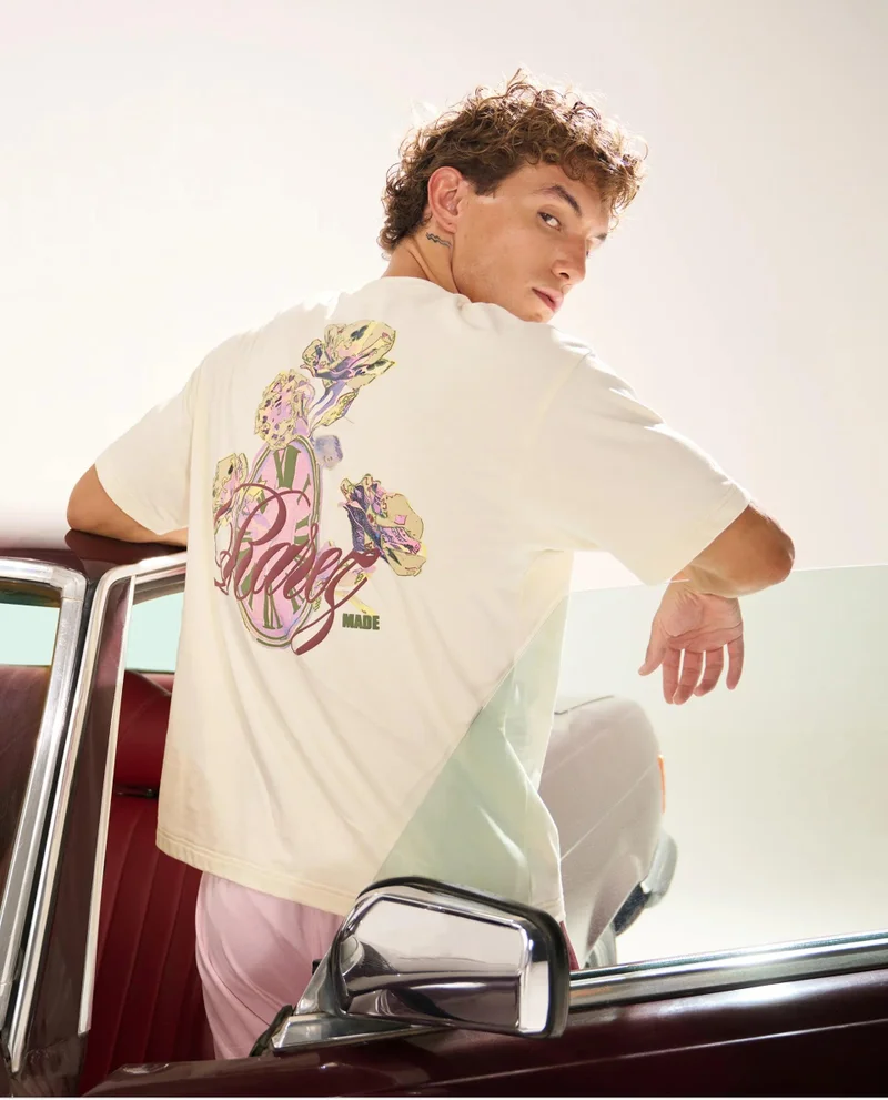 Rare Rabbit Men's Oversized Back Print Graphic T-Shirt