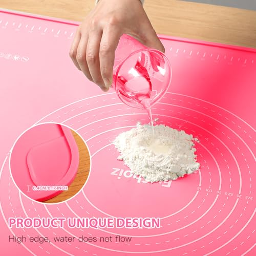 EuChoiz Silicone Pastry Mat 24"*16" Extra Thick Non Stick Baking Mat Food Grade Silicone Dough Rolling Bake Mat with Edge Heightening Pink - Image 2