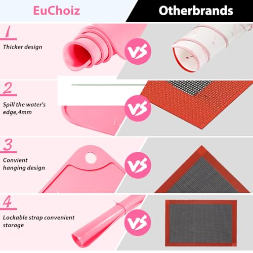 EuChoiz Silicone Pastry Mat 24"*16" Extra Thick Non Stick Baking Mat Food Grade Silicone Dough Rolling Bake Mat with Edge Heightening Pink - Image 3