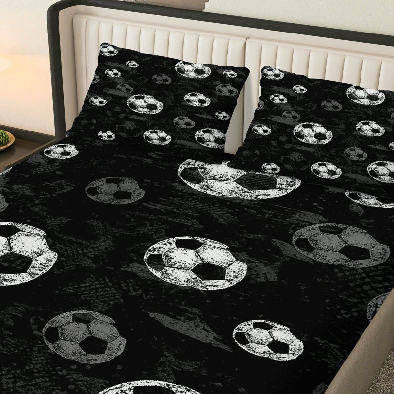 3pcs Mixed Colors Soccer Fitted Sheet Set Gray Black Modern Football Bedding With 2 Pillowcases Breathable Mattress Protector Cover - Image 4