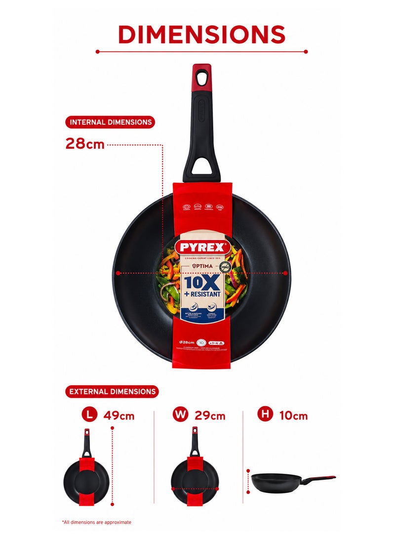 بيريكس Pyrex Optima+ 28cm Aluminium Wok , PFAS-Free Non-Stick Stir Fry Pan, Deep Design for Versatile Cooking, Even Heat Distribution, Scratch-Resistant, Black 49 x 29 x 10cm - Image 2