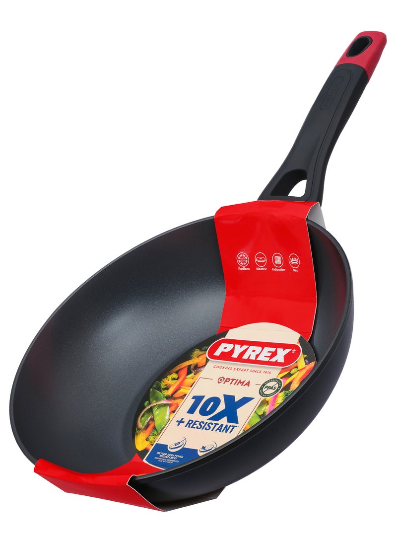 بيريكس Pyrex Optima+ 28cm Aluminium Wok , PFAS-Free Non-Stick Stir Fry Pan, Deep Design for Versatile Cooking, Even Heat Distribution, Scratch-Resistant, Black 49 x 29 x 10cm - Image 1