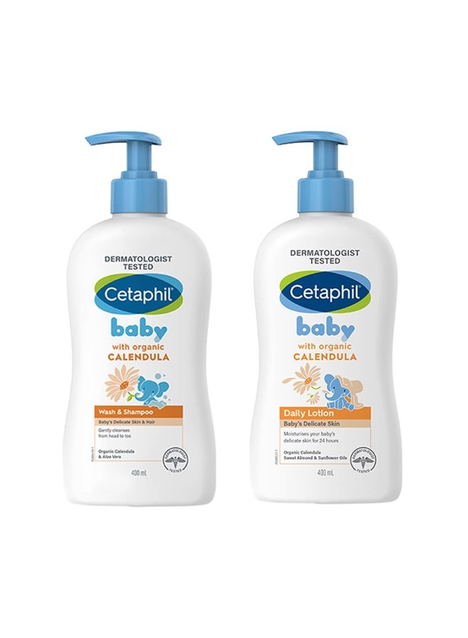 Cetaphil Baby Daily Lotion 400 ML and Baby Wash and Shampoo with Organic Calendula 400ML  COMBO - Image 1