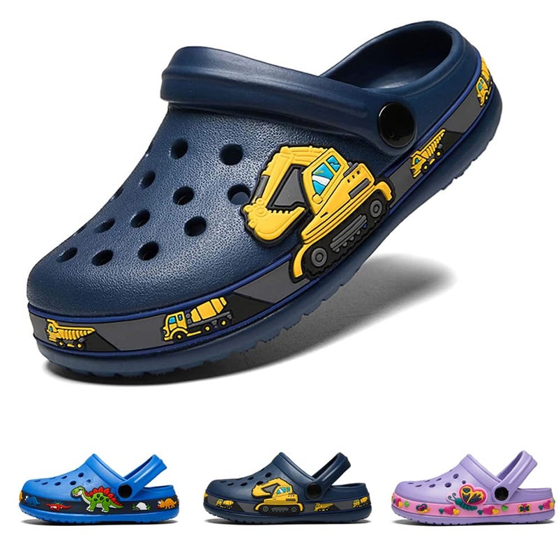 DRECAGE Toddler Clogs Kids Clogs for Girls Boys Slip on Garden Clogs Slide Sandals Waterproof Beach Pool Shoes Slipper Darkblue Digger Toddler 8.5 - Image 1