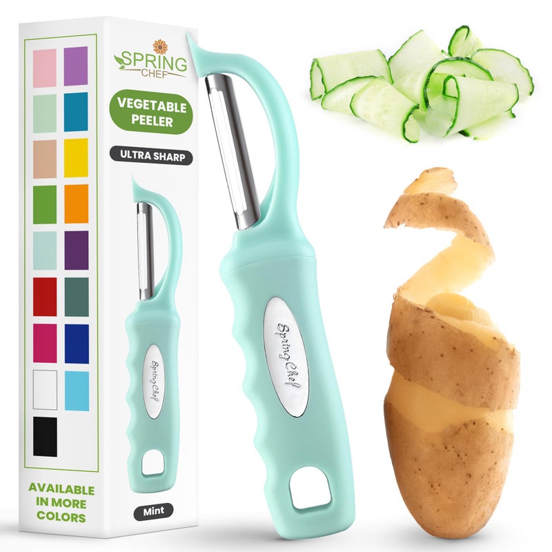 Spring Chef Premium Swivel Vegetable Peeler with Soft Grip Handle & Ultra Sharp Blades - Stainless Steel Potato Peeler - Kitchen Gadgets for Veggie, Fruit, Carrot, Apple, Cucumber - Mint - Image 1