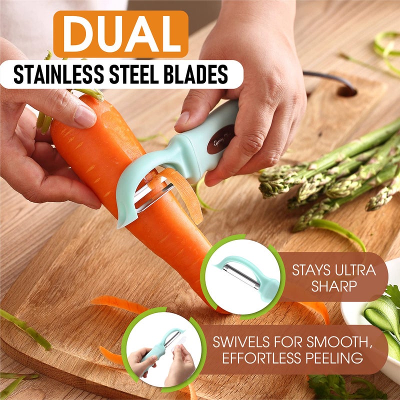Spring Chef Premium Swivel Vegetable Peeler with Soft Grip Handle & Ultra Sharp Blades - Stainless Steel Potato Peeler - Kitchen Gadgets for Veggie, Fruit, Carrot, Apple, Cucumber - Mint - Image 2