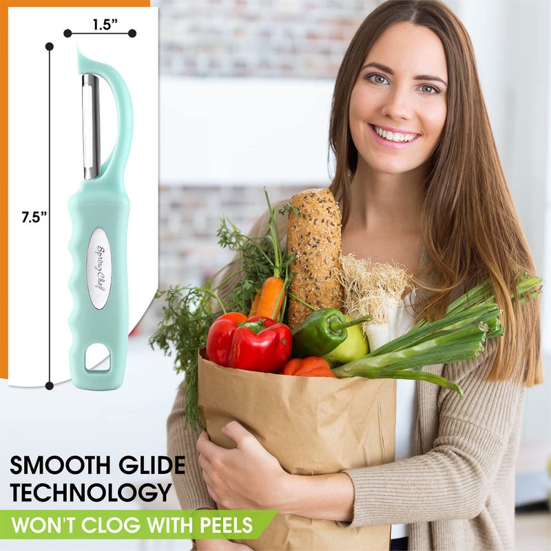 Spring Chef Premium Swivel Vegetable Peeler with Soft Grip Handle & Ultra Sharp Blades - Stainless Steel Potato Peeler - Kitchen Gadgets for Veggie, Fruit, Carrot, Apple, Cucumber - Mint - Image 3