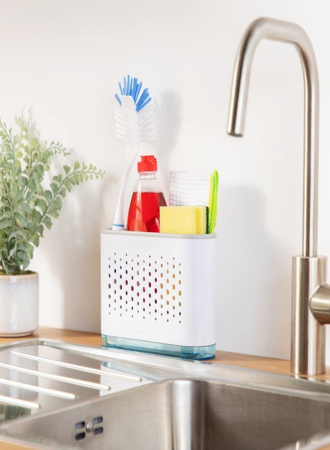 Minky Slimline Sink Caddy - Sponge and Brush Holder for Kitchen, Sink Organizer with Brush Compartment, Removable Tray, Drainage Spout - Slim Design Fits Anywhere - Made in UK (White) - Image 1