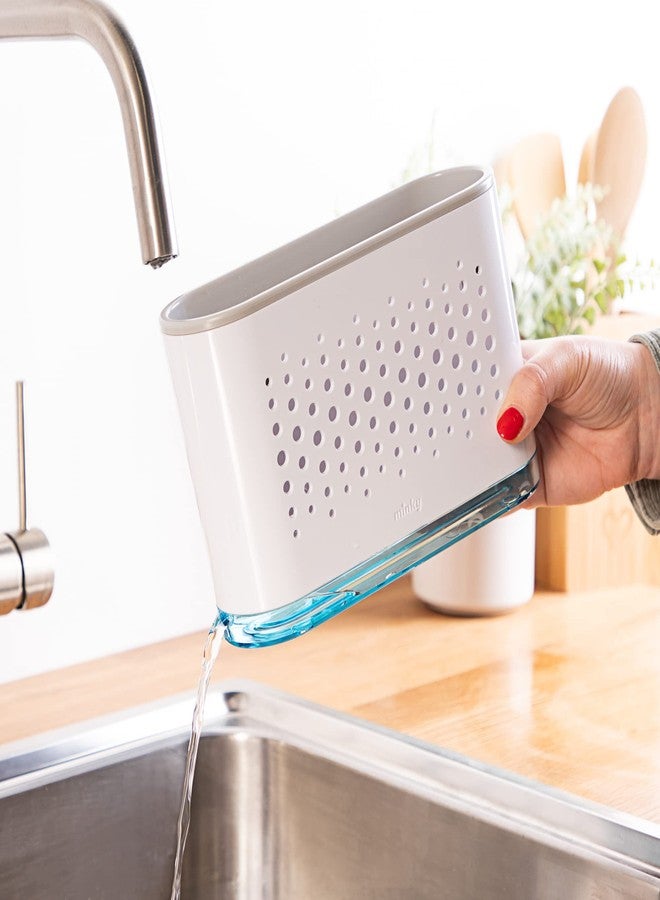 Minky Slimline Sink Caddy - Sponge and Brush Holder for Kitchen, Sink Organizer with Brush Compartment, Removable Tray, Drainage Spout - Slim Design Fits Anywhere - Made in UK (White) - Image 4