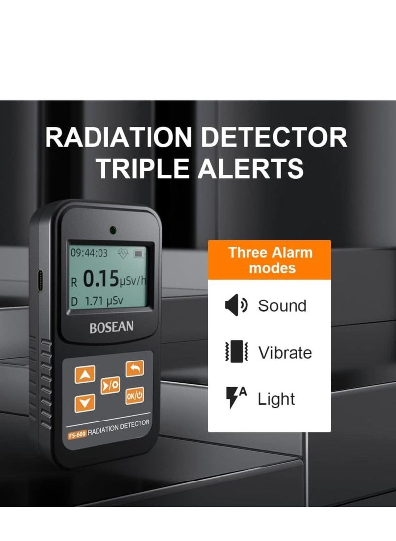 Geiger Counter Nuclear Radiation Detector Dosage Alarm Professional High Accuracy Radioactive Meter Beta Gamma X-ray Data Tester Marble Dosimeter (Black) - Image 5