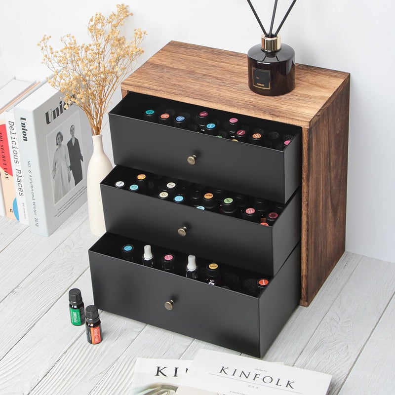 J JACKCUBE DESIGN Essential Oil Storage Box, Holds up to 124 Bottles 5-30 ml Standard and Roller Bottles, 3 Tier Metal & Wooden Drawer Case Organizer Display Container- MK584A - Image 4