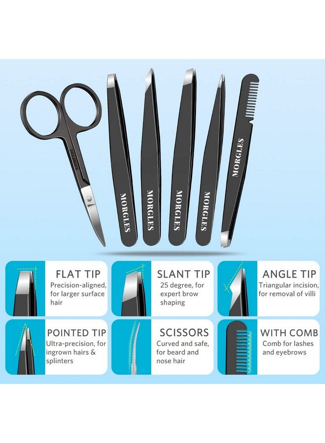 MORGLES Tweezers Set And Nail Clippers Tweezers Set For Men Morgles 9Pcs Professional Stainless Steel Tweezers No Gaps With Leather Travel Case - Image 5